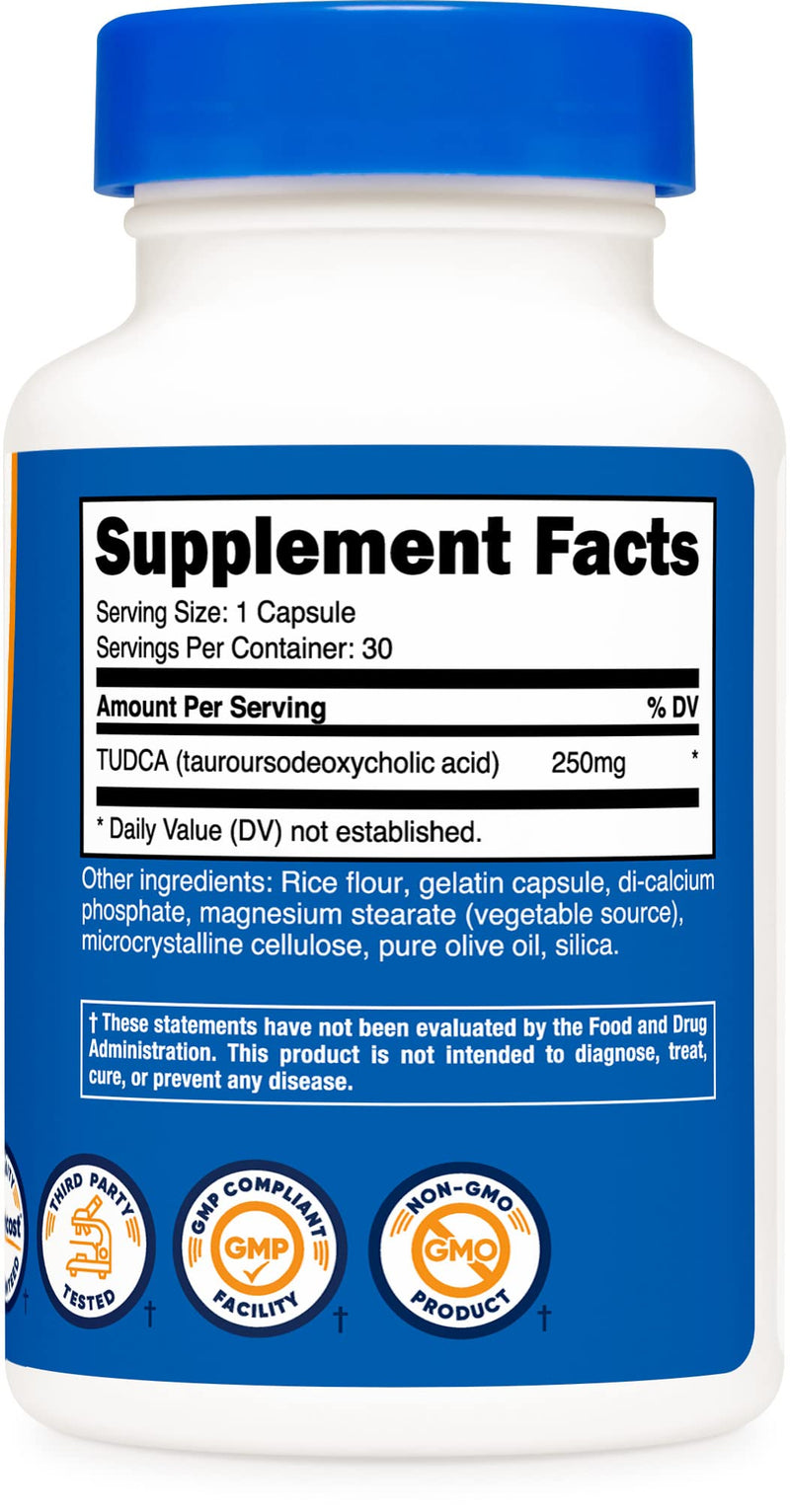 Nutricost Tudca 250mg, 30 Capsules (Tauroursodeoxycholic Acid) - Gluten Free, Non-GMO 30 Count (Pack of 1)