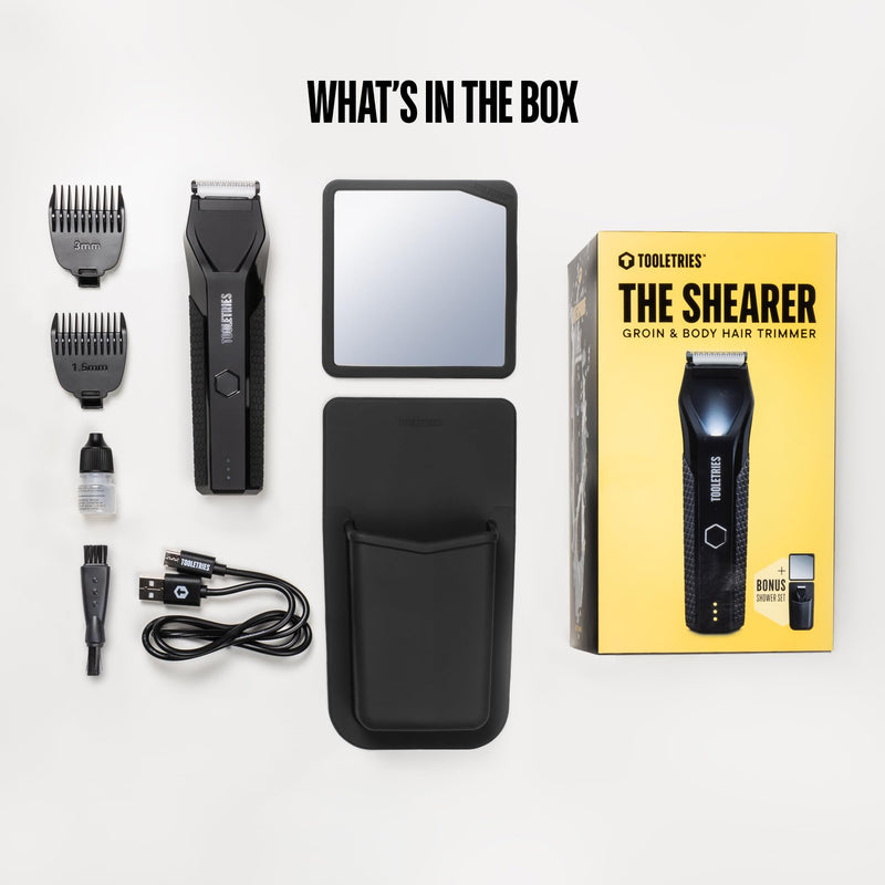 [Australia] - TOOLETRIES The Shearer - Groin & Body Hair Trimmer for Men, Electric Shaver for Pubic Hair, Balls, Groin, Chest, Legs, Waterproof Wet/Dry Clippers, Rechargeable, Bonus Shower Kit 