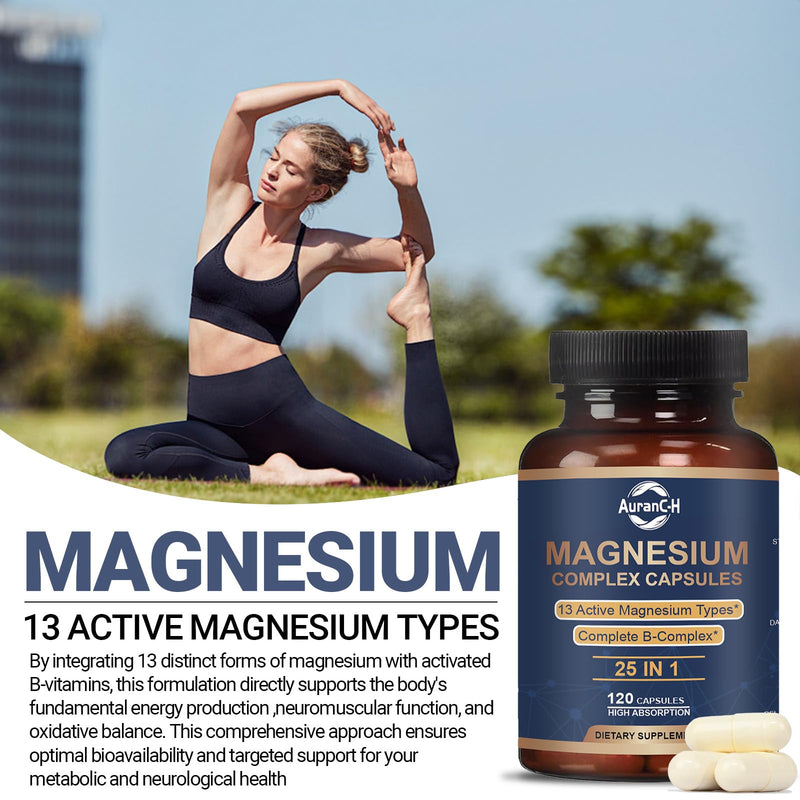 25-in-1 Magnesium Complex with Methylated B Complex Magnesium Glycinate Citrate Malate Taurate Gluconate Aspartate Carbonate D3 K2, Magnesium Complex Supplement for Relaxation Energy & Nerve