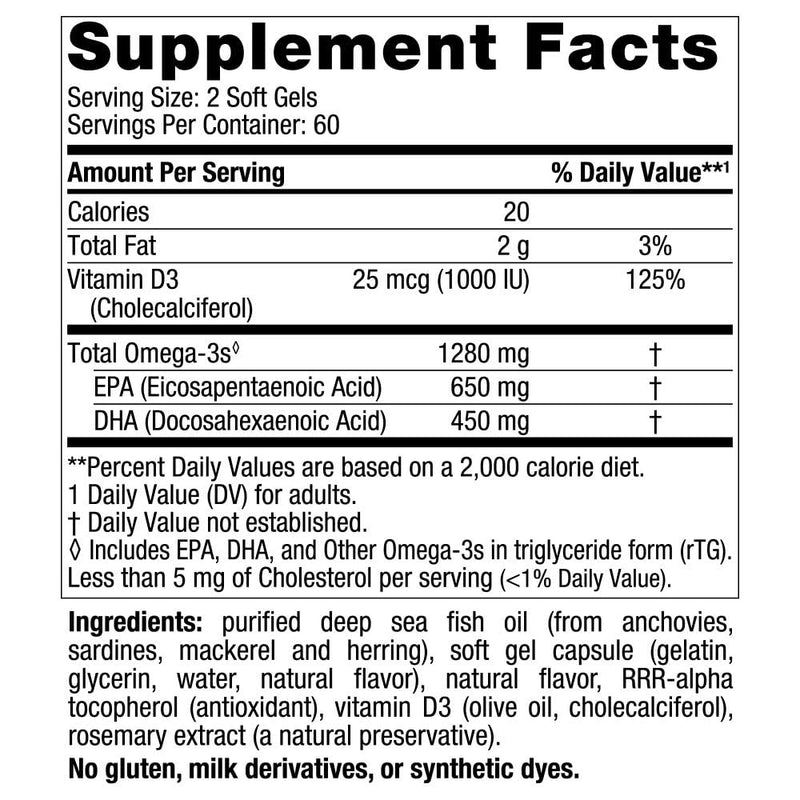 [Australia] - Nordic Naturals Ultimate Omega-D3, Lemon Flavor - 120 Soft Gels - 1280 mg Omega-3 + 1000 IU Vitamin D3 - Omega-3 Fish Oil - EPA & DHA - Promotes Brain, Heart, Joint, & Immune Health - 60 Servings 120 Count (Pack of 1) 