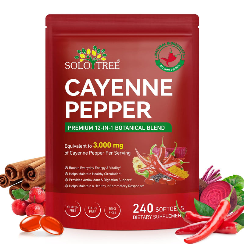 Cayenne Pepper Softgels Supplement,240 Softgels Supports Leg Vein, Digestion Support, Immune System,Boosts Everyday Energy & Vitality,Non-GMO,Gluten Free