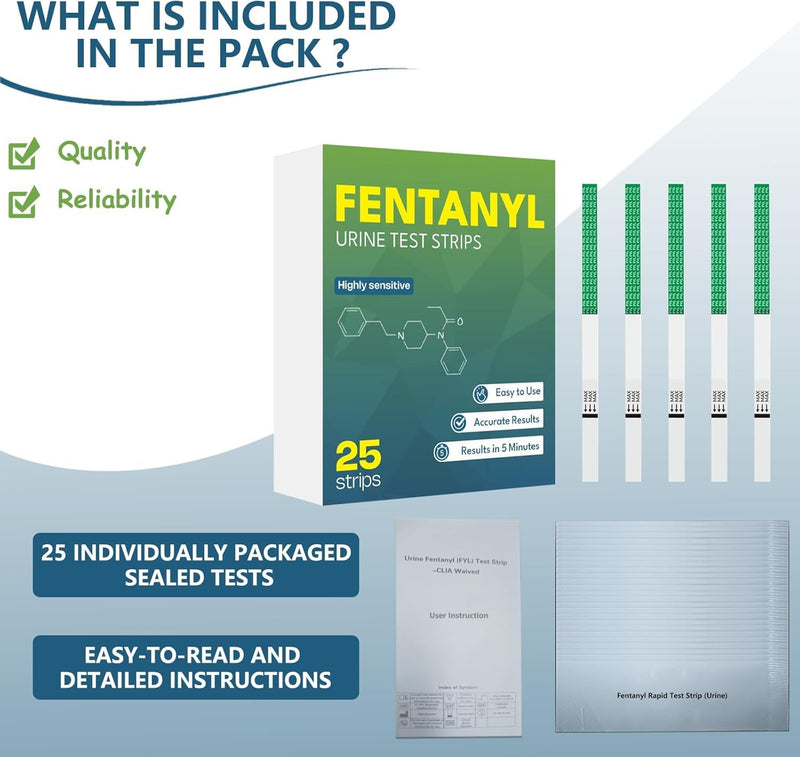 [Australia] - [25 Packs] Fentanyl Rapid Test Strip, Fentanyl Test Kit for Home Use with Accurate & Reliable Results, 20 ng/ml Cut-Off Level - Highly Sensitive Testing for Liquids, Powders and More 