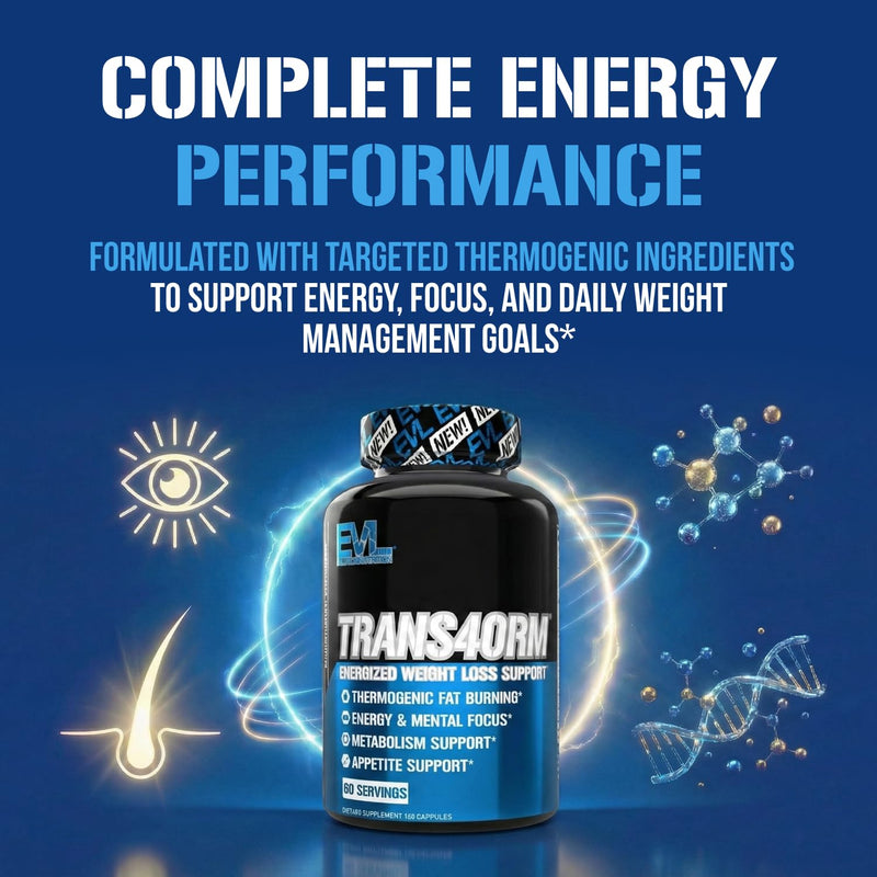 EVL Trans4orm - Thermogenic Fat Burner Support for Men & Women- 60 Servings | Fast Acting Weight Loss Energy and Appetite Support - Green Tea Supplement for Men and Women 120 Count (Pack of 1)