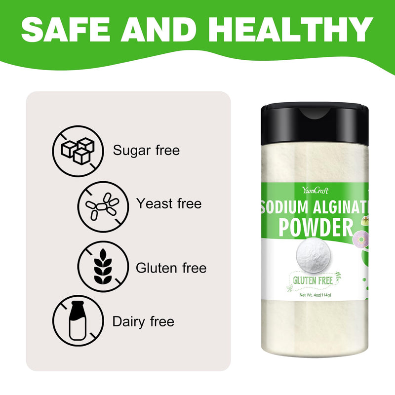 [Australia] - Sodium Alginate Powder - 4oz Pure Sodium Alginate Food Grade Thickener Powder, Natural Gelling Agent for Desserts, Caviar Spheres Making, Ice Cream, Meatloaves, Vegan Stabilizer for Baking, Thickening 