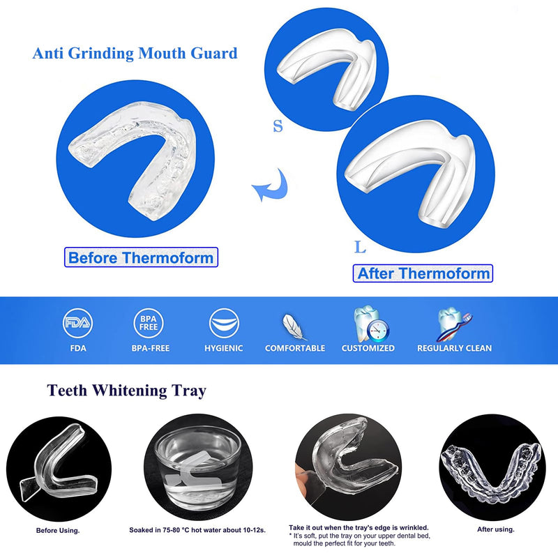 [Australia] - 2PCS Teeth Whitening Trays Kits Mouth Guards, 2 Anti Grinding Mouth Guards and 2 Tooth Boxes, Thermoform Moldable Teeth Whitening Tray, Mouthguards for Stop Teeth Clenching Grinding Bruxism at Night 