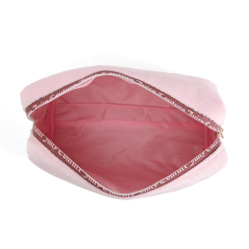 Juicy Couture Pink Makeup Bag Cosmetics Organizer Travel Essentials Zip Top Wedge Gold Terroir Dog Rhinestone Crown Velour