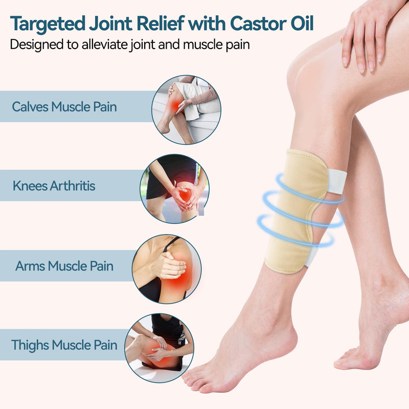 [Australia] - 2 Pack Castor Oil Pack Wrap, Castor Oil Wrap for Knee Elbow Arm& Thigh, Reusable & Washable Organic Cotton Patch, Castor Oil Compress Pads with Adjustable Velcro Elastic Strap 2pcs Castor Oil Wrap 