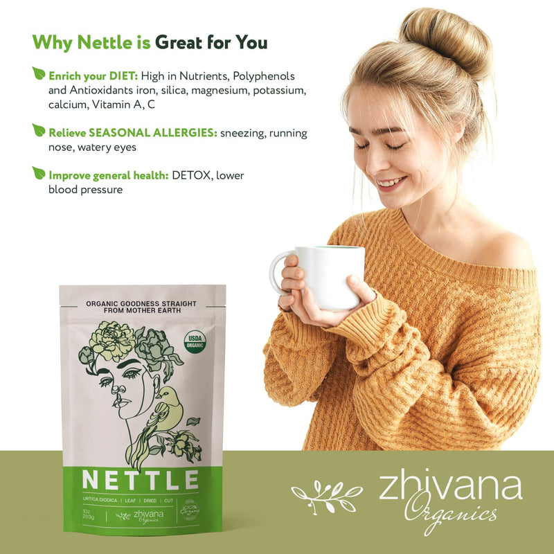 [Australia] - Premium Nettle Leaf Tea Organic - Stinging Nettle Tea Organic – Urtica Dioica Herb - Ortiga Verde Organica – European Dried Nettles Leaves - Cooking Recipe E-Book Included – Large 10 Ounce Bag 