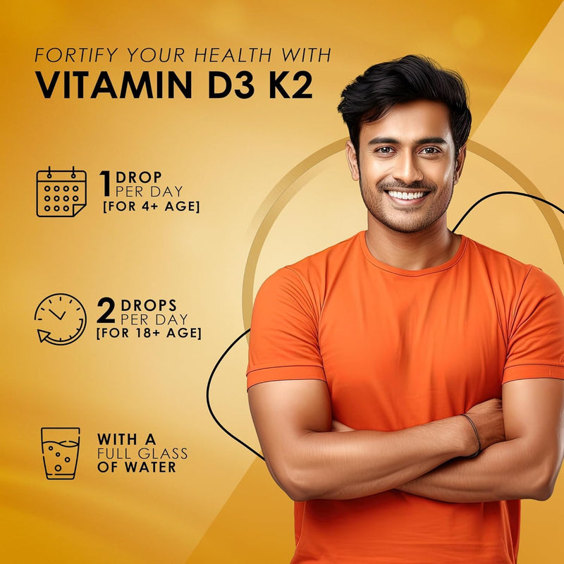 Ambrosial Vitamin D3 + K2 Drops – High Strength Liquid Supplement for Adults & Kids – 500 IU Vitamin D3 + 50 mcg Vitamin K2 – Mango Flavour, Gluten Free, Non-GMO, Easy-to-Take Vitamin D Liquid – 30 ml 30 ml (Pack of 1)