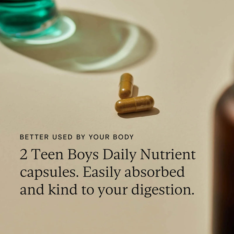 WILD NUTRITION Food-Grown Teen Boy Daily Multi Nutrient | Multivitamin for Teens Boys with Zinc, Selenium, Folate and More to Support Strong Bones, Brain Health, and Hormone Balance | 60 Capsules Teen Boys