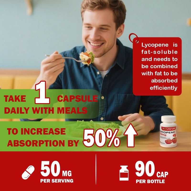[Australia] - Lycopene Supplements for Men 50mg, Natural Tomato Antioxidant Supplement, 90 Veggie Capsules-Cardiovascular Health, Immune Support & Skin Health, 3 Month Supply 