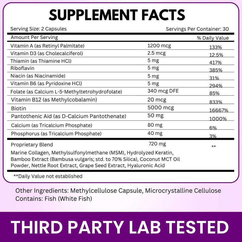 VITBOOST Biotin with Hyaluronic Acid, Collagen and Keratin - 60Ct, 25000mcg | Hair Growth Vitamins for Men and Women - Nails and Skin, USA Made - Third Party Tested, B1, B2, B3, B6, B7 Complex 60 Count (Pack of 1)
