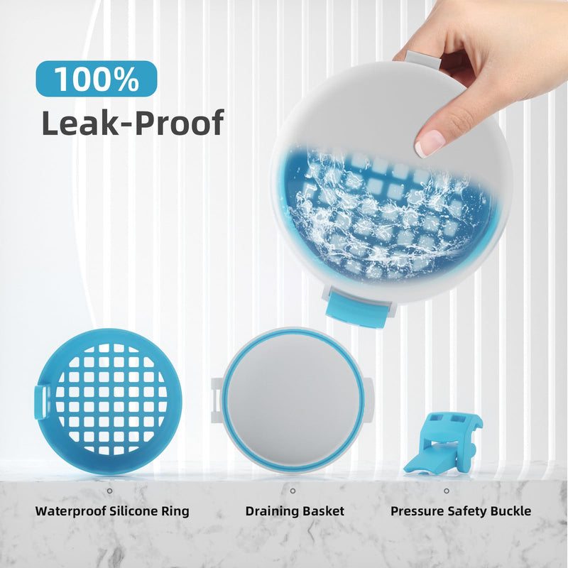 [Australia] - BVN Leak-Proof Denture Bath Cup for Travel, Denture Cup for Soak Dentures, Retainer Cleaning Case with Strainer (White + Blue) White + Blue 