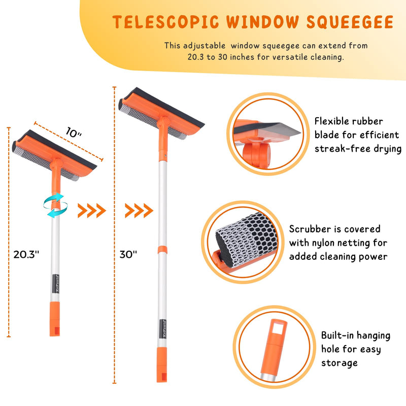 [Australia] - Window Squeegee for Home, Window Cleaner Tool with Extension Pole 20''-30'', Window Washer for Shower, Car Windshield, Mirror, Glass Cleaning Orange Telescopic Squeegee 