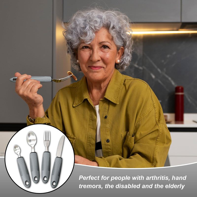 KASURE 4Pcs Easy Grip Cutlery for Arthritic Hands, Extra Wide Handles Anti Slip Disability Aids with Knife Fork Spoon, Adaptive Cutlery for Elderly Arthritis Parkinson Disabled People