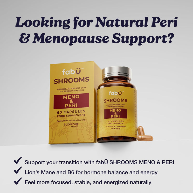 fabÜ Shrooms MENO & PERI - Lion's Mane Mushroom & Magnesium Supplements for Women During Menopause - Natural Perimenopause Support - Hormone Balance & Energy Support (60 Capsules) Lion's Mane Mushroom (for Menopause)