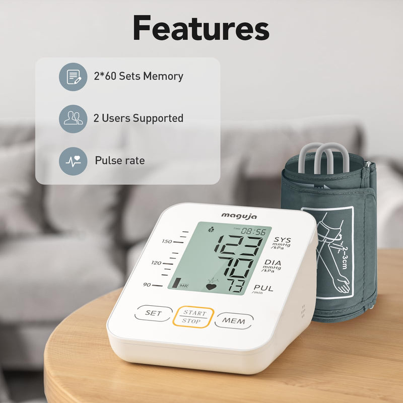 Arm Blood Pressure Monitor,maguja Blood Pressure Machine,BP Monitor Automatic Upper Arm Digital with Blood Pressure Cuff for Home Use Off-white