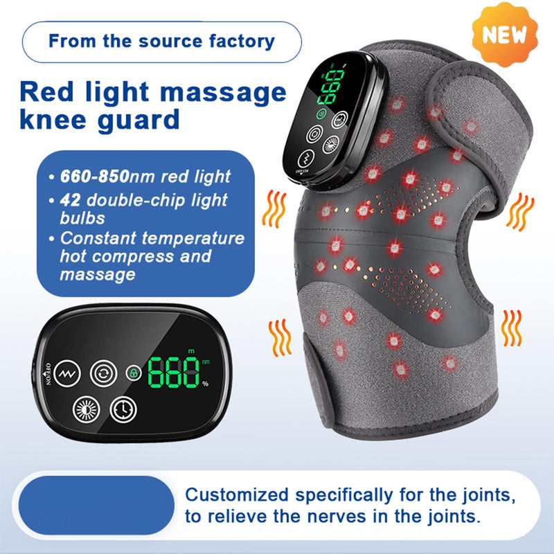 Red Light Knee Wrap with Heat & Vibration, 660nm & 850nm Light, 3 Vibration Modes, 5000mAh Cordless Heated Wrap for Daily Comfort, Suitable for Knee Elbow Shoulder Grey