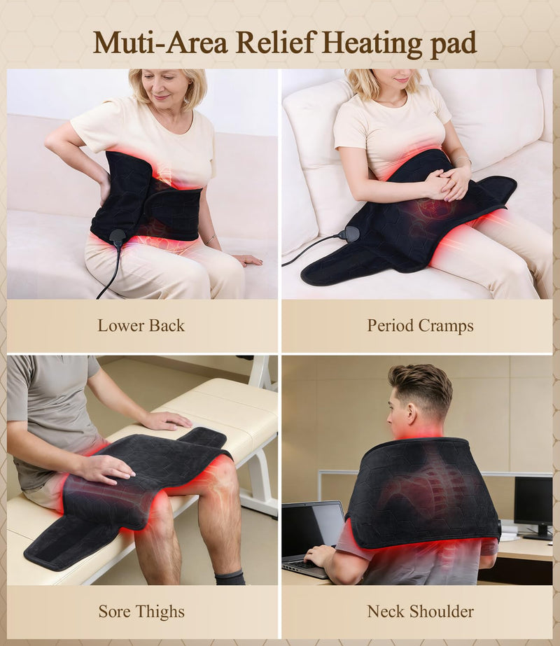 Extra-Hot Heating Pad for Back: Deep Relief Chronic Lower Back Pain | Far Infrared Hottest 160℉ 3s Fast Heat - Relaxation Muscle for Seniors Women Men - 12" x 50" 8 Temps & 4H Auto Off (Medium)