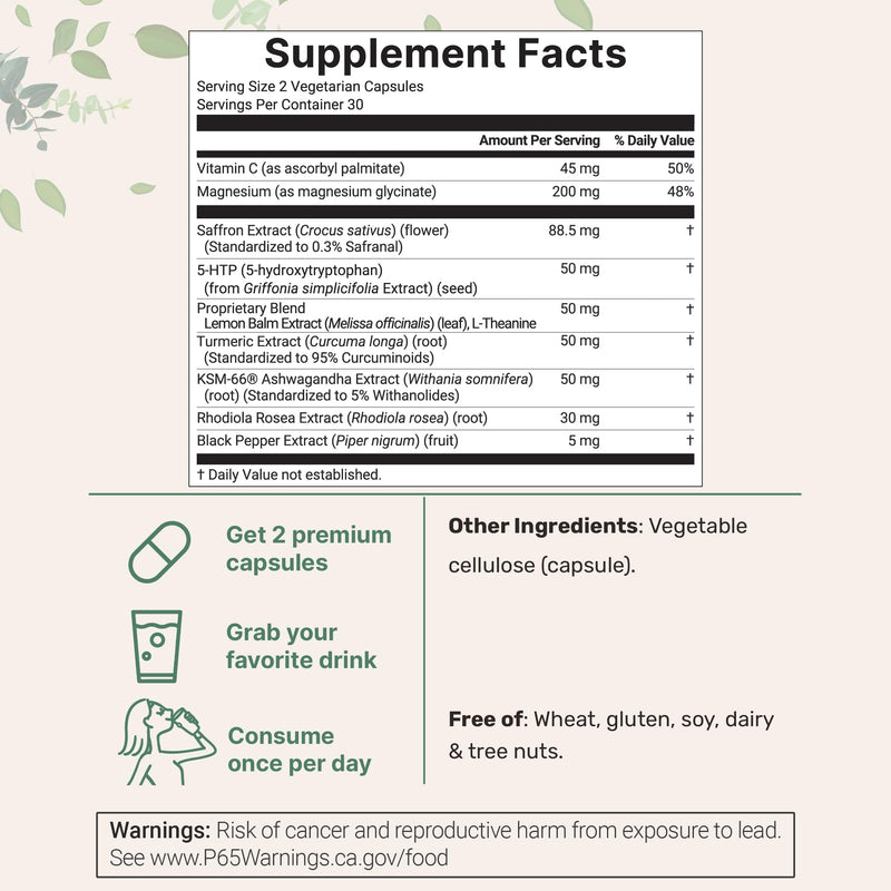 Micro Ingredients Saffron+ Advanced Supplements, 60 Vegetarian Capsules | 10-in-1 with Saffron Extract, Magnesium Glycinate, Turmeric Curcumin, KSM-66 Ashwagandha & Vitamin C. Filler-Free, Non-GMO.