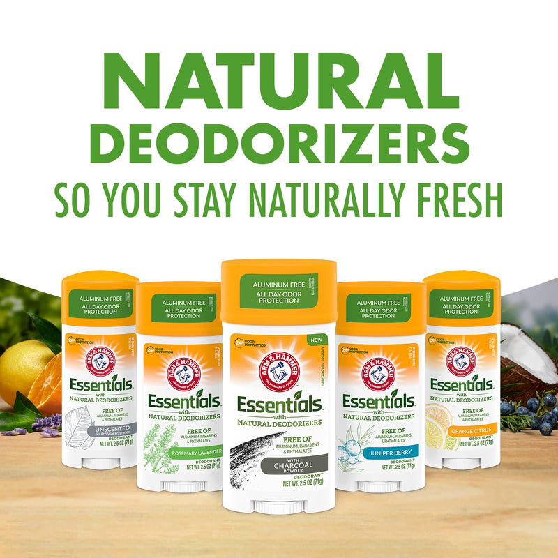 ARM & HAMMER Essentials Fluoride-Free Toothpaste Whiten + Activated Charcoal-4 Pack of 4.3oz Tubes, Clean Mint- 100% Natural Baking Soda & Essentials Charcoal Deodorant 4-Pack