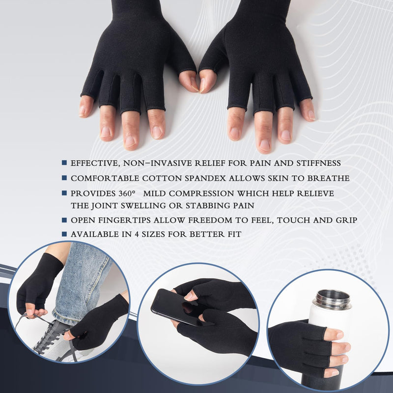 [Australia] - Arthritis Compression Gloves for Women Men, Fingerless Breathable & Moisture Wicking Compression Gloves for Relieving Carpal Tunnel Aches, Rheumatoid Pains, Joint Swell Black S Black One Pair Small: 2 1/5"-2 3/5" 