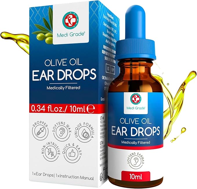 [Australia] - Medi Grade Olive Oil Ear Wax Drops, 10ml - 100% Natural Ear Wax Remover Drops, Softens & Removes Waxy Buildup in The Ear. Advanced Ear Cleaner Olive Oil Ear Drops, can be Used Alongside Ear Syringes 