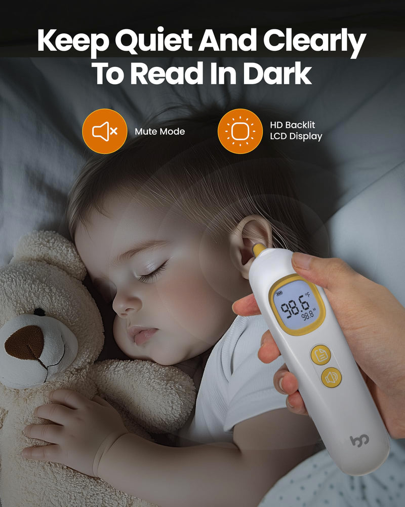 [Australia] - Ear Thermometer, Highly Accurate Thermometer for Kids, Adults and Toddlers, 32 Memory Recall, 1s Fast, 3 Color Fever Alarm with Mute Mode, 21 Disposable Probe Covers ET107 