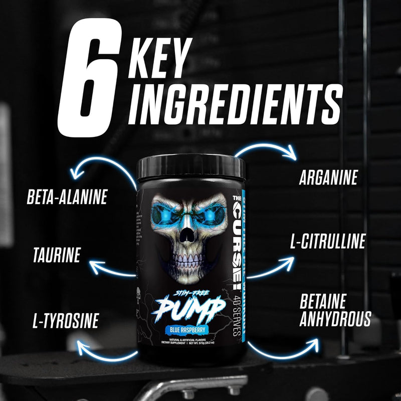 JNX The Curse! Pump – Stim-Free Pre-Workout | Blue Raspberry 40 Serves | Caffeine-Free Pump Pre Workout, Non-Stim Nitric Oxide Preworkout for Men & Women (572 g, Blue Raspberry) 572 g