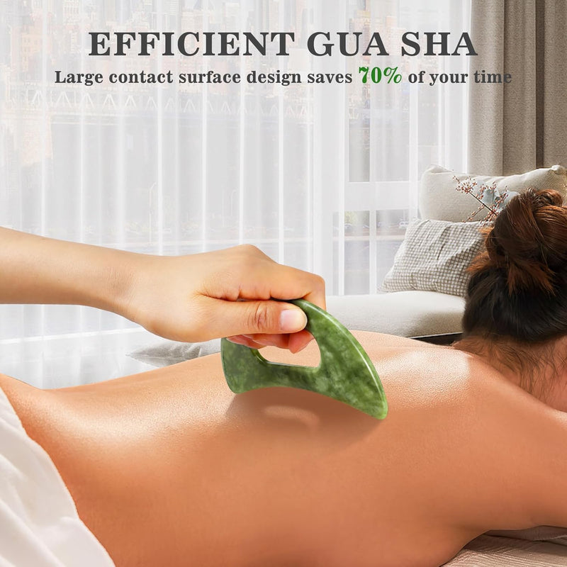 Body Gua Sha Tools，3 in 1 Jade Stone Gua Sha Massage Tool, Large Guasha Muscle Scraper Tools Set, Muscle Scraping Massage Anti Cellulite SPA Acupuncture Tools for Back Leg Lymphatic Drainage