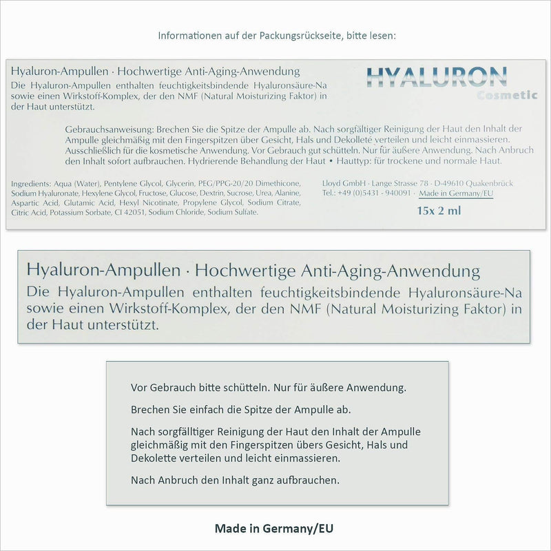 [Australia] - BIO-VITAL Hyaluron Cosmetic 15 ampoules of 2 ml hyaluronic acid 