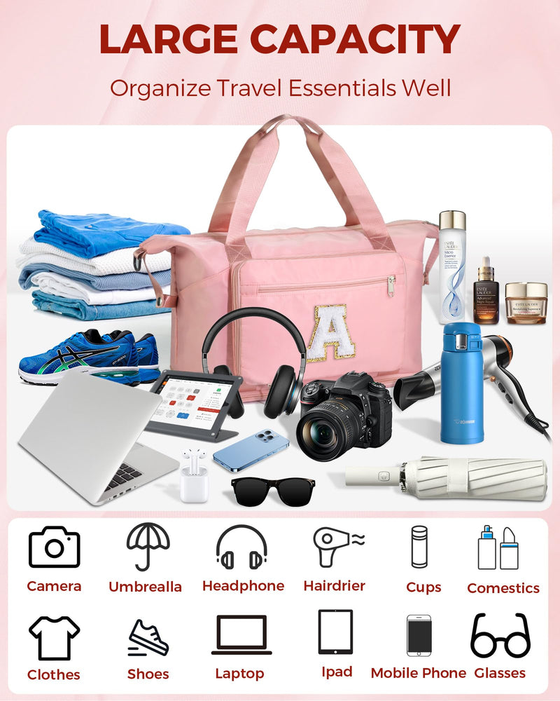 Women Girl Birthday Gifts Weekend Sleepover Overnight Duffle Bag | Teen Teenage Trend Stuff, 50L Carry on Bag Duffel Bags, GYM Bag with Shoes Compartment ,Hospital Bags Pink A
