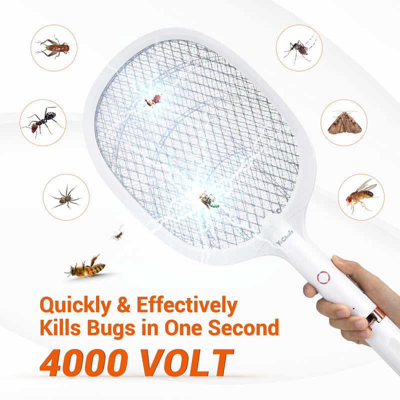 [Australia] - Electric Fly Swatter Racket, Rechargeable Fly Zapper - 4000 Volt, Exclusive 2-in-1 Bug Zapper Racket - USB Charging, 1800mAh Li-Battery, Indoor & Outdoor Use, White 