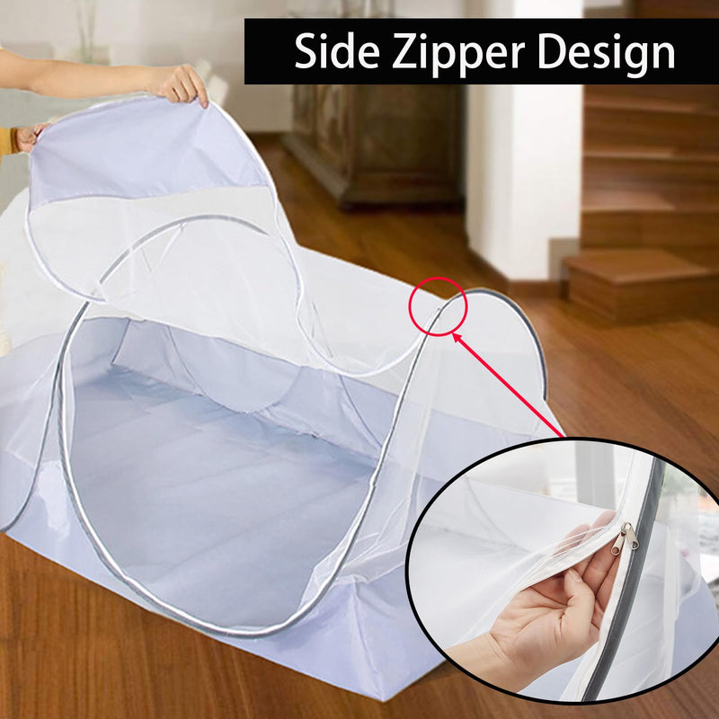 [Australia] - CMINGJ Portable Mosquito Net Foldable Pop-Up Travel Mosquito Net for Bed Free Installation-Suitable for Baby Adults Bedroom, Camping, nap, Patio (Large-Side Zipper(White net)) Large-Side zipper(White net) 