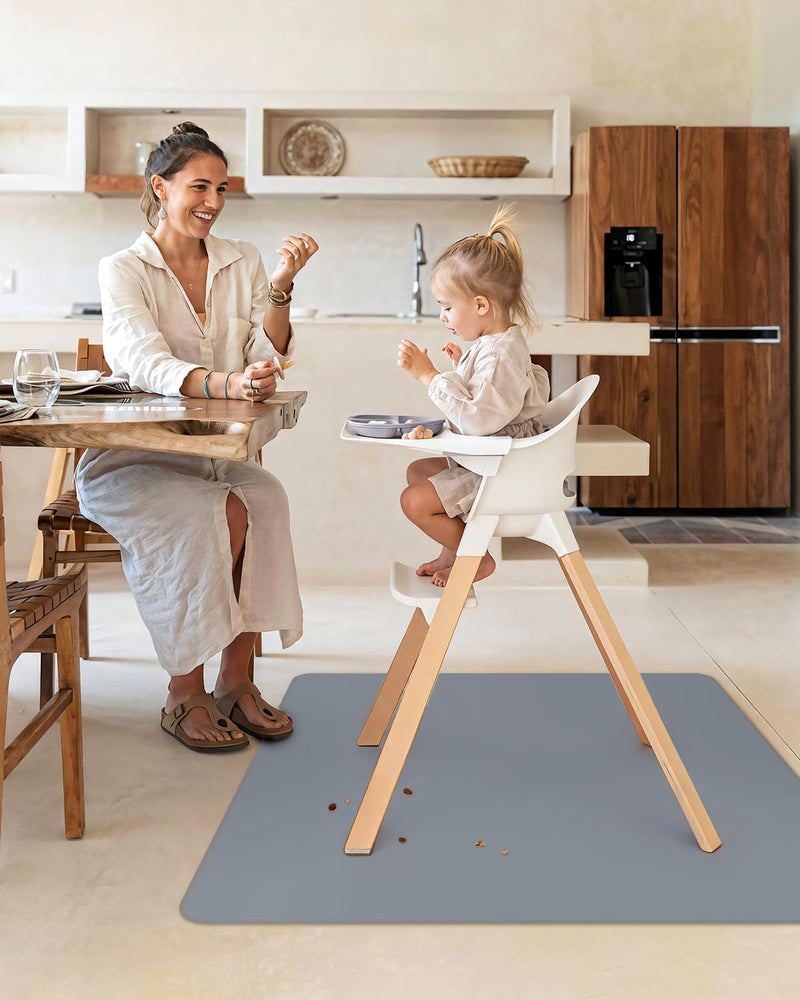 [Australia] - Blissful Diary Baby Splat Mat for Under High Chair, 50.4 x 50.4 Inch Wipeable Splash Mat, Waterproof and Washable, Anti-Slip Floor Protector, Gray 