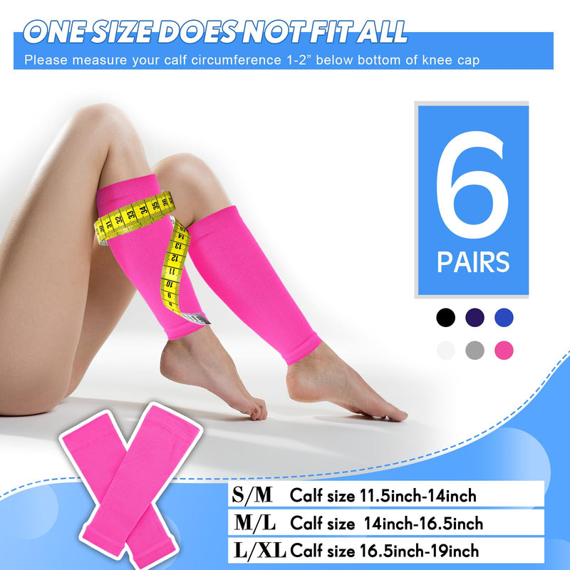 Geyoga 6 Pairs Calf Compression Sleeve for Men Women Football Leg Sleeve Elastic Calf Support Sock for Sports Cycling Running Basketball Large