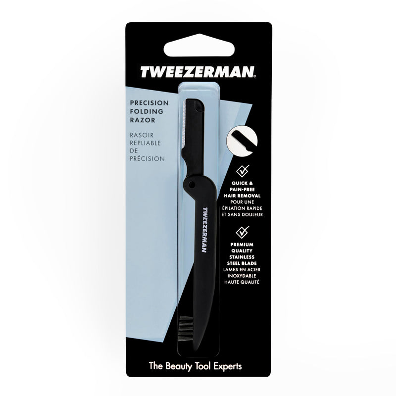 [Australia] - Tweezerman Precision Folding Brow Razor - Eyebrow Razor for Women and Men Black 