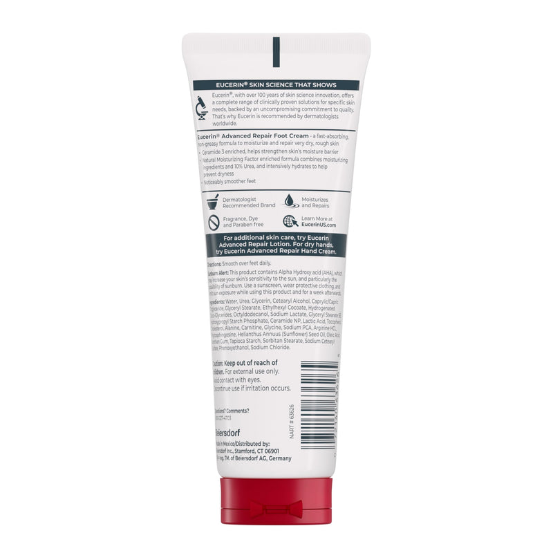 Eucerin Advanced Repair Foot Cream with Urea, Mulitpack, 3 x 3 OZ | Fragrance Free Foot Cream for Dry Feet, with Urea, Ceramide and NMF, Repairs Rough Skin, Smoother Feet and Heels, Travel Size