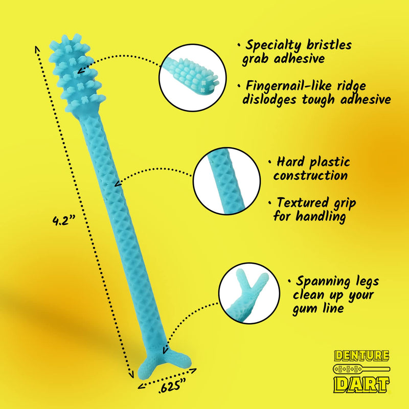 [Australia] - V2 Hard Plastic Denture Gel Adhesive Remover - Remove Denture Gel Adhesive from Mouth & Gums, Denture Glue Removal Tool, Oral Hygiene, Scraper w/Textured Grip and Rigid Bristles Blue 