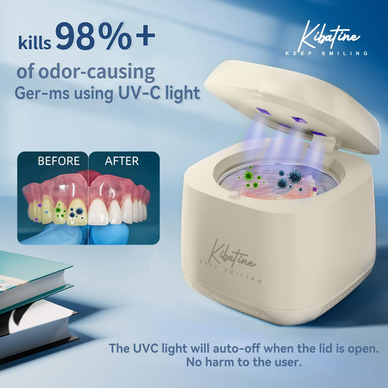 [Australia] - Ultrasonic Retainer Cleaner Machine with 4 UV Lights for Denture Aligner Retainer Mouth Guard Jewelry Rings, Ultrasonic Denture Cleaner for All Dental Appliances White 