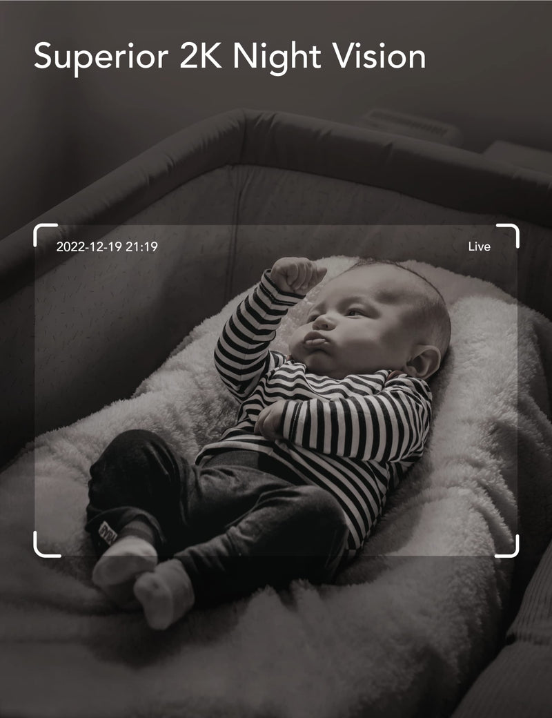 [Australia] - nooie Baby Camera Monitor, 2K Baby Monitor with Camera and Audio, 2.4Ghz WiFi Baby Monitor for Smartphone APP Control, Pet Camera, Motion and Sound Detection, HD Night Vision, SD or Cloud Storage White Baby Camera 