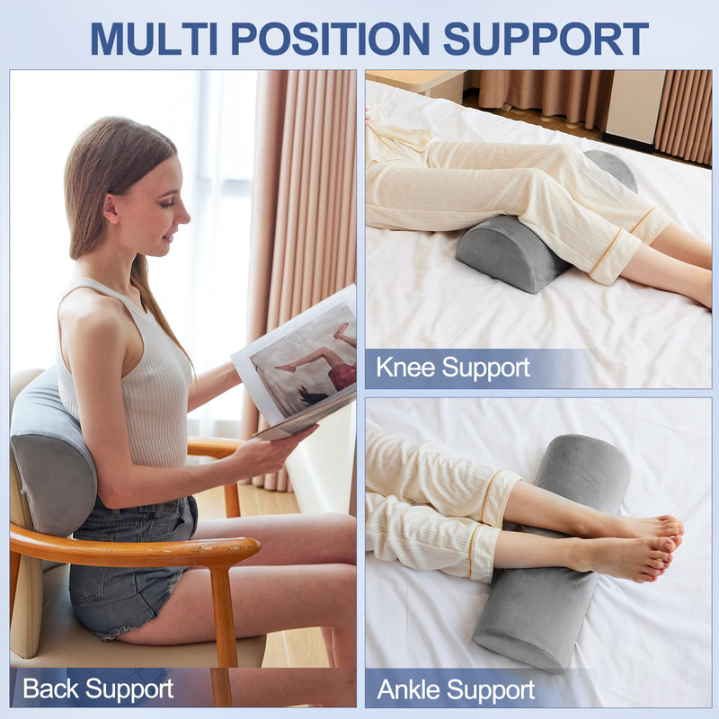 [Australia] - Knee Pillow for Back Sleeping, Memory Foam Bolster Pillow for Legs, Under Knee Pillow for Sleeping, Leg Pillow for Back & Hip Pain Relief, Half Moon Boslter,Grey 