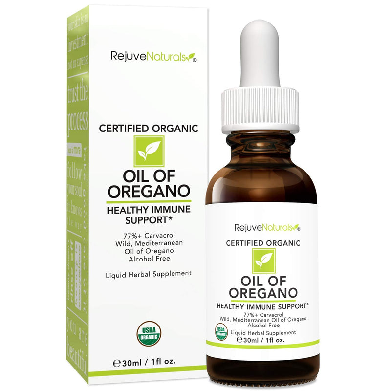 [Australia] - RejuveNaturals Oil of Oregano, USDA Organic - 1 fl oz (30ml Liquid) Wild, Mediterranean Oregano Oil. Concentrated Immune Support Drops. Gluten Free, Vegan & Non-GMO. Min 77% Carvacrol 
