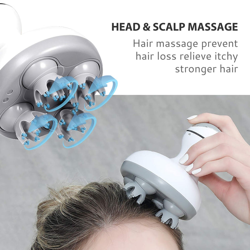 [Australia] - COMFIER Electric Cordless Hair Scalp Massager with Kneading 84 Massage Nodes, Handheld Portable Head Scratcher Massager for Hair Growth, Deep Clean and Stress Relax, Gifts for Men Dad White 