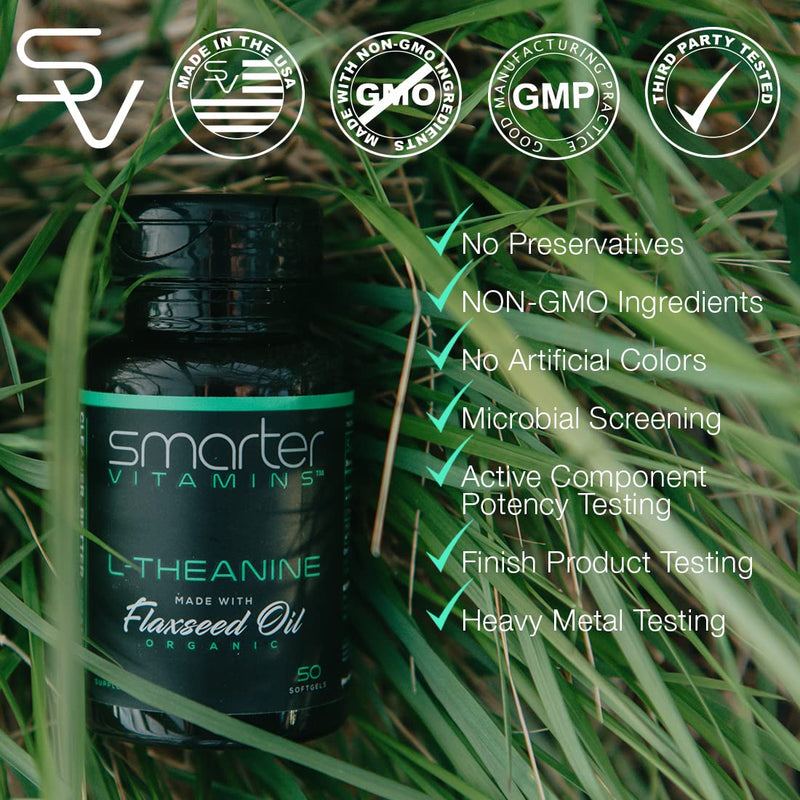 [Australia] - Smarter L-Theanine 250mg Supplement, in Non-GMO Flaxseed Oil, 50 Liquid Softgels 1 