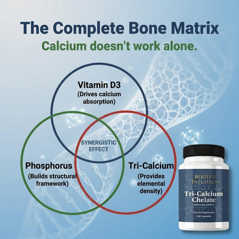 Rooted Calcium Supplement 500 mg with Vitamin D3 - Bone Density Support - High Absorption Multi-Source Complex - Skeletal Strength - Muscle Heart Nerve Function - Tri-Calcium Chelate 180 Capsules