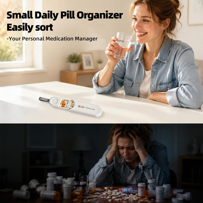 3 Compartment Small Pill Organizer for Women, Moisture Proof Case, Keychain Pill Holder for Pocket Purse, Daily Pill Organizer Medicine Vitamin Container, Fish Oil and Supplement Box(White) White
