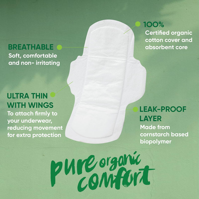 [Australia] - Oi | Organic Initiative - Ultra-Thin Pads with Wings | 100% Certified Organic Cotton, Unscented | Leak Free, Biodegradable | Non-GMO, Toxin Free (Regular/Super, 20, Count) Regular/Super 
