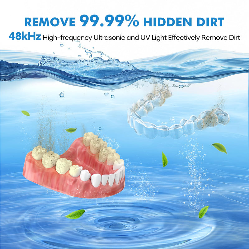 Upgraded Ultrasonic Retainer Cleaner Machine, 48kHz Ultrasonic Dentures Cleaner for Mouth Guards, Braces, Aligner, Toothbrush & Jewelry, 200ML Capacity, White Pearl White