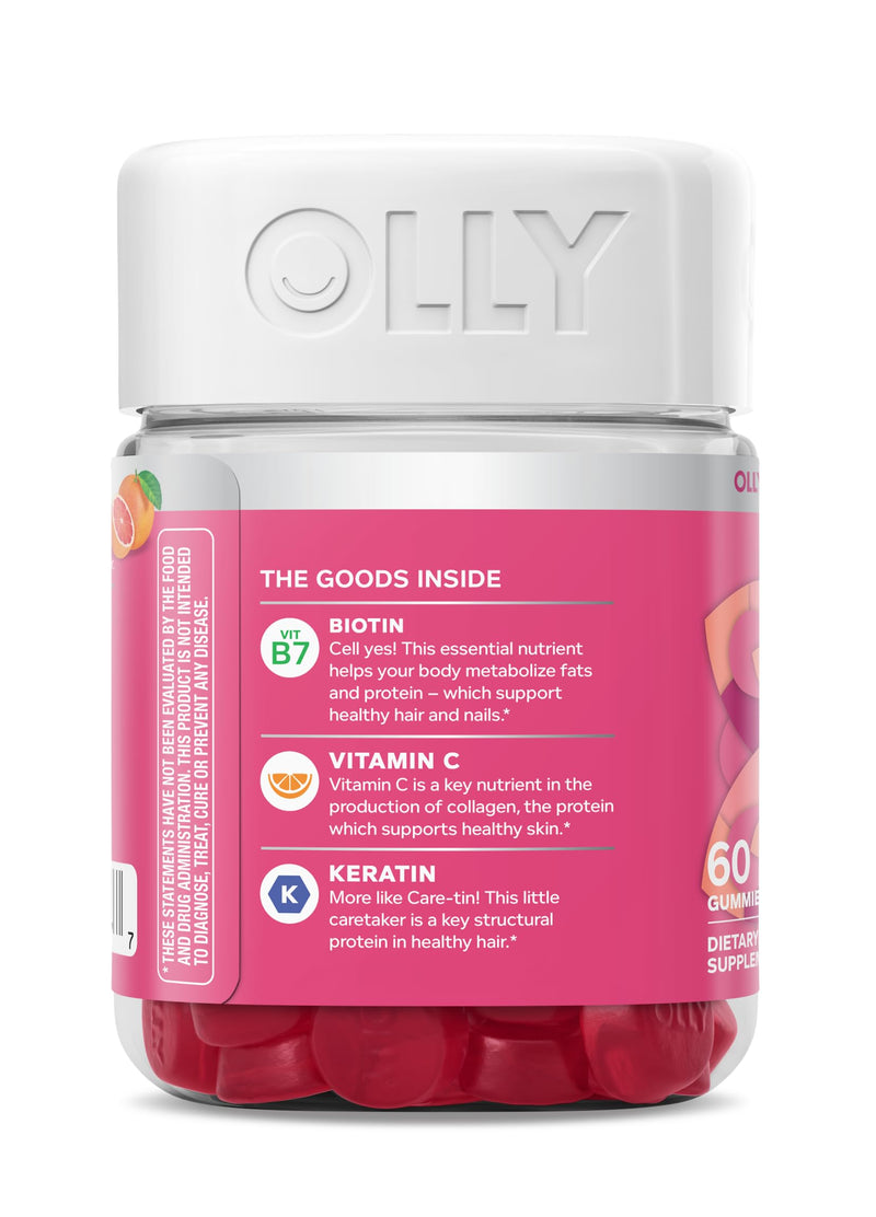 OLLY Hair Skin and Nails Gummies, Undeniable Beauty, Biotin - 60 Count 60 Count (Pack of 1)